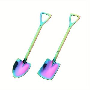 Set of 2-Stainless Steel Shovel Spoons Rainbow Colorful Teaspoons